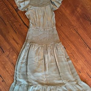 Sea dropped waste flutter flowing gorgeous green dress.